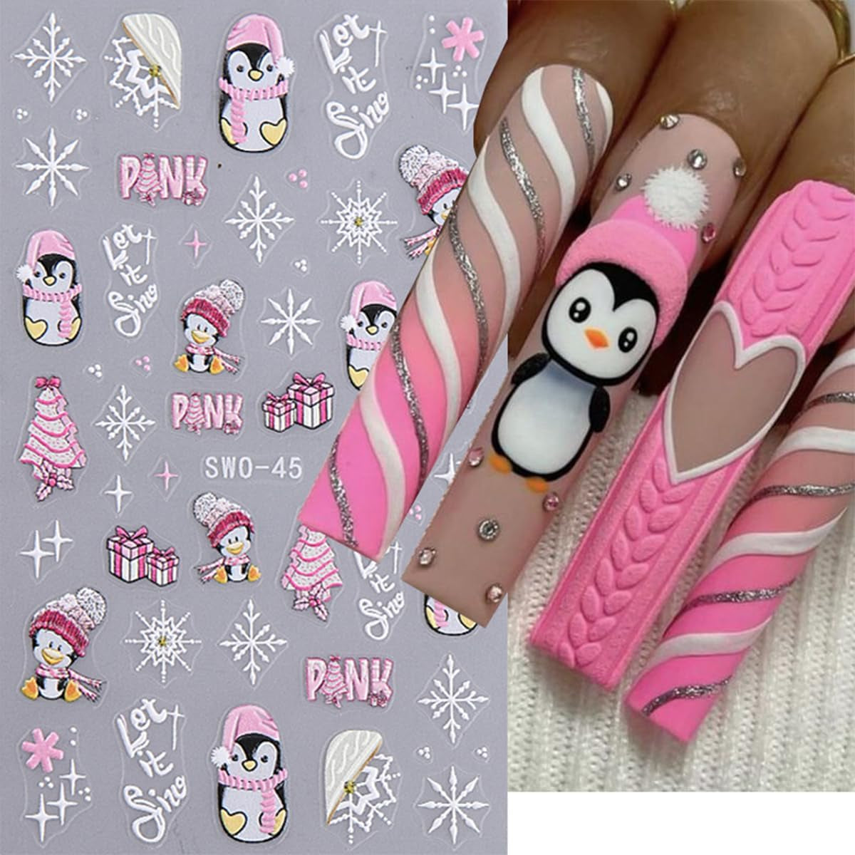 JMEOWIO Nagelsticker Weihnachten 6 Blatt Nail Art Sticker Selbstklebend Nagelaufkleber Schneeflocke Winterurlaub Niedliche Dekoration Nageldesign Zubehör