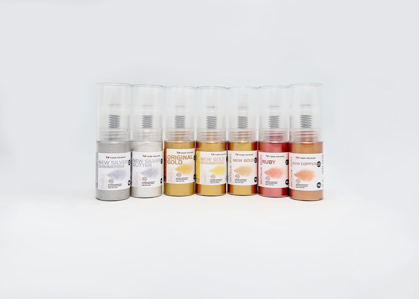 Essbares Glitzer-Lebensmittelspray NEW SILVER SHIMMERING 5G Pump mit Metallic-Pulver für die schnelle und effektive Dekoration von Kuchen, Cremes, Gelees, Pralinen, Schokoladen- und Zuckerdekorationen