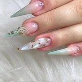 Moonglow Lange Nägel Stiletto Milchweiß Rosa Farbverlauf Glitzer Coole künstliche Nägel mit Kleber Rosa Ombre Glitzer Künstliche Nägel