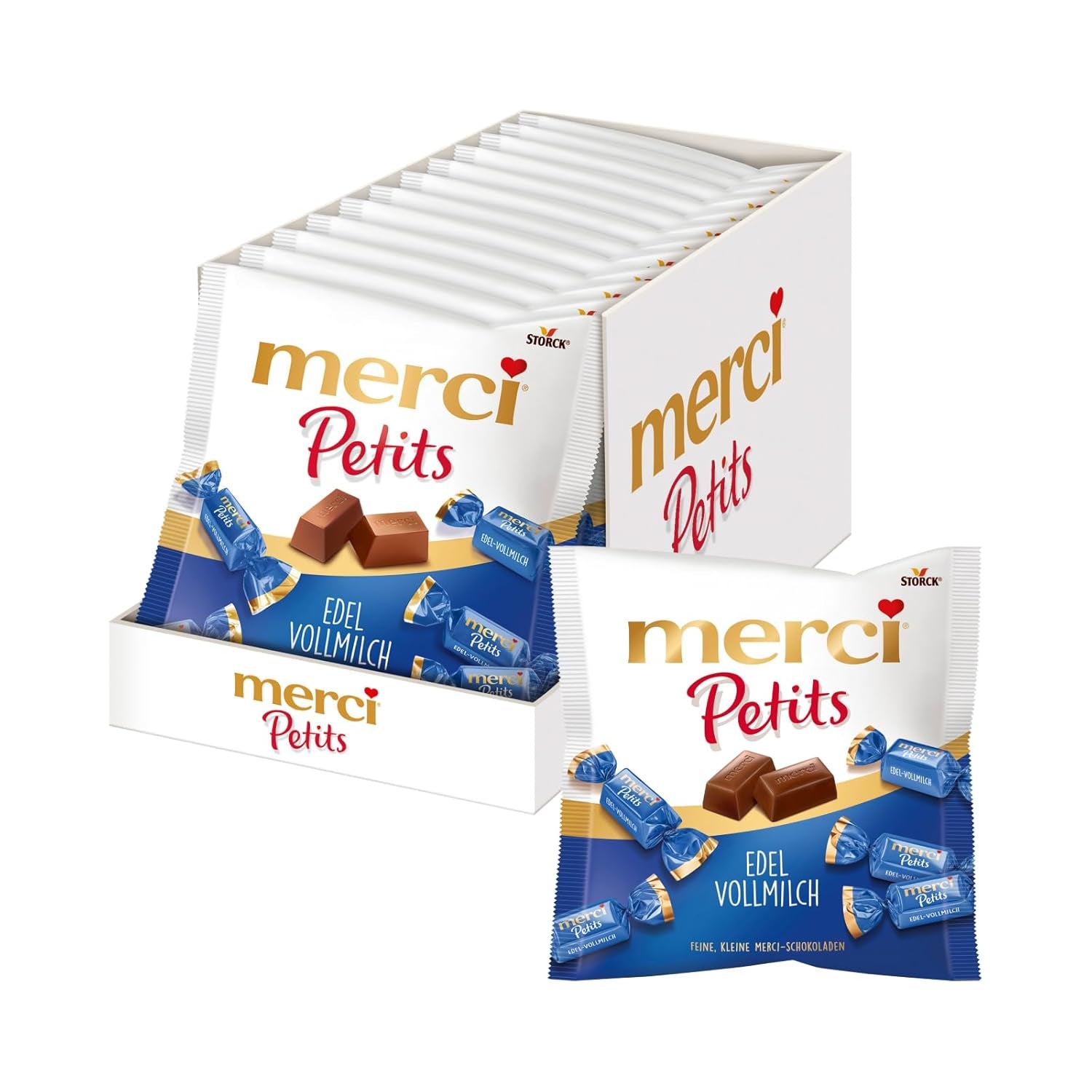Merci Petits Kaffeecreme – 12 x 125 g – kleine weiße Schokoladenpralinen auf feiner Schokolade mit Kaffeecreme – einzeln verpackte Schokoladenpralinen