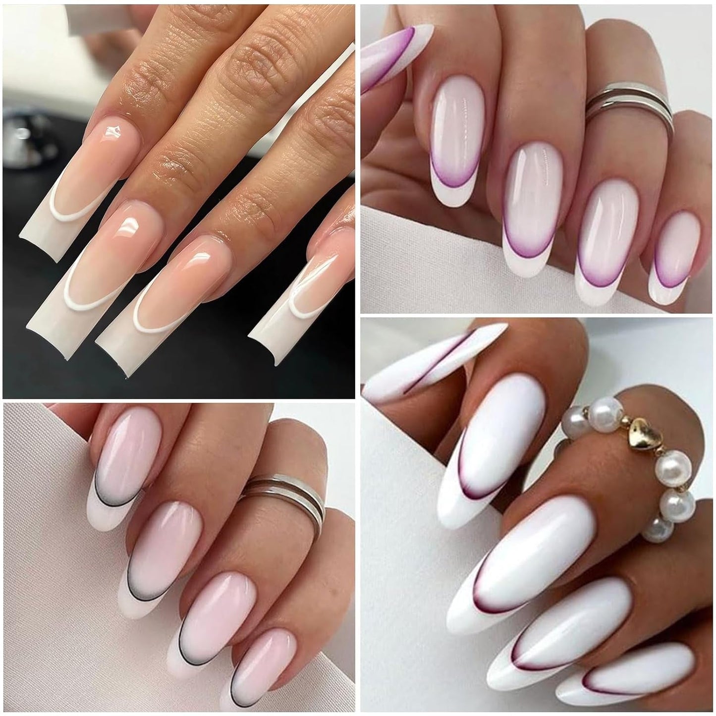 12 Stück French Tip Nagelsticker Selbstklebend Bunte French Nails Schablone Nagelaufkleber Nail Art Sticker Nageldesign DIY Nägel Zubehör(12 Farben)