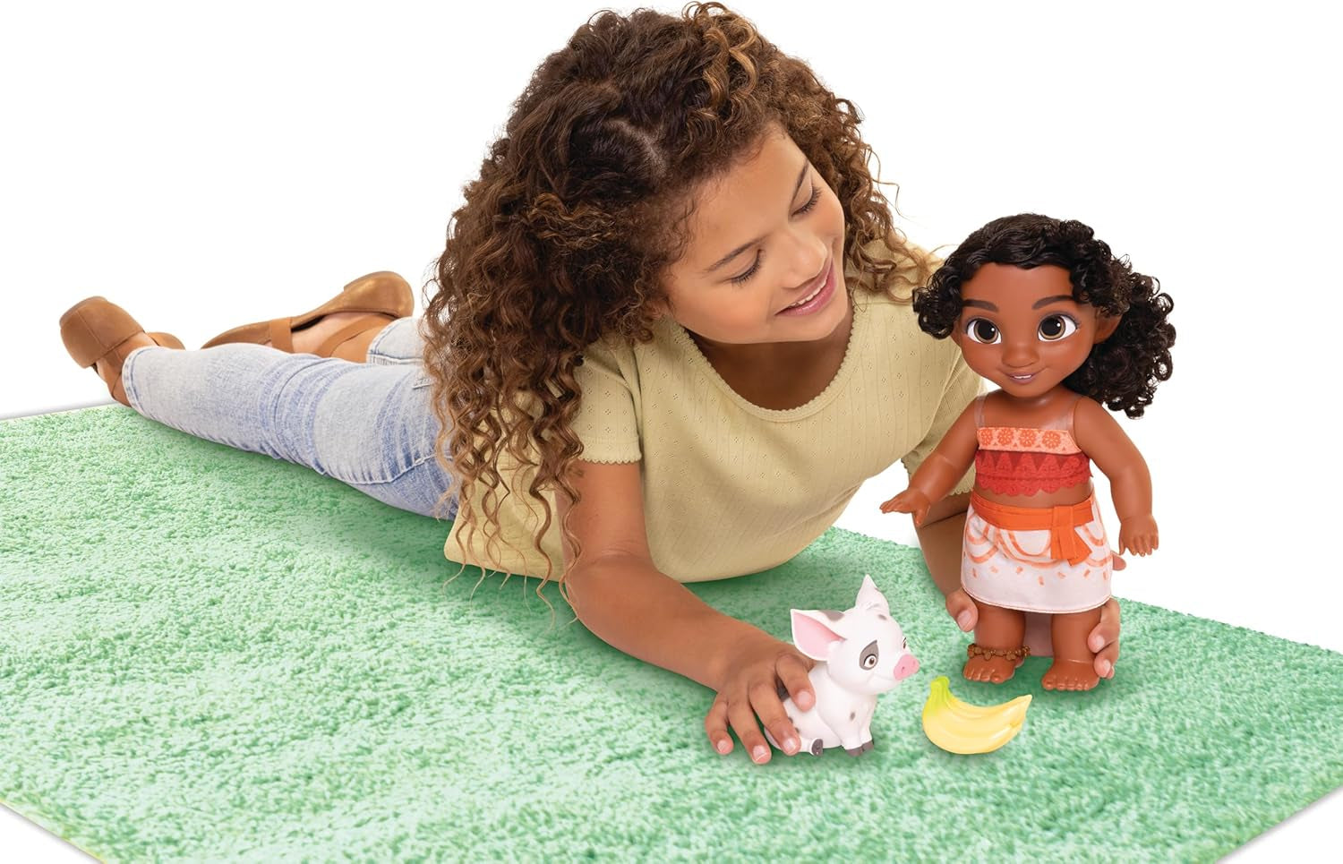 Jakks Pacific Moana 2 Little Sister Simea Puppe und Pua-Figuren-Spielset, 27 cm groß, enthält 1 Puppen-Outfit, 1 Pua, 1 Bananenbündel aus Kunststoff, empfohlen für Kinder ab 3 Jahren