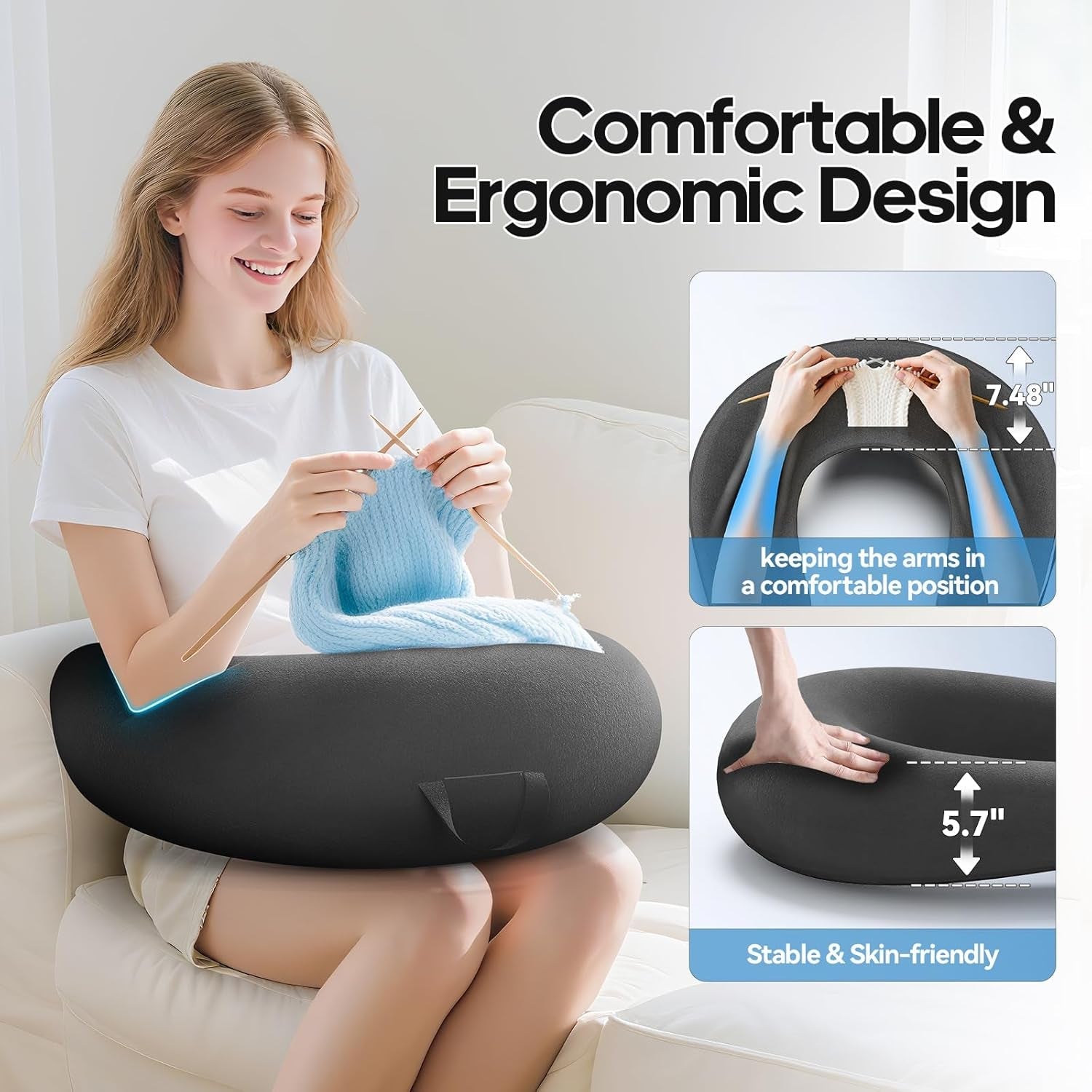 Gaming- und Lesekissen, Lesekissen für Bett/Couch/Boden, Füttern/Häkelkissen mit großem ergonomischem Gaming-Kissen, Gamer-Kissen für iPad/Laptop – Schwarz