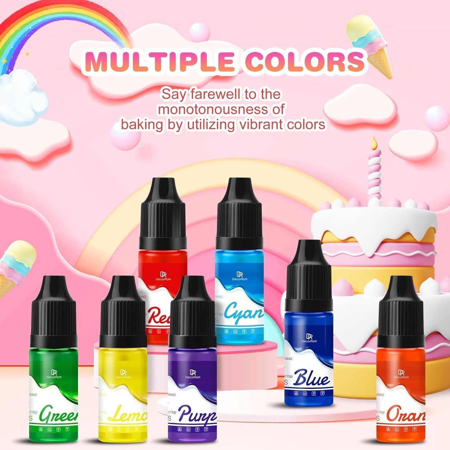 Gel-Lebensmittelfarbe – 7 x 15 ml konzentrierte Regenbogenfarben-Lebensmittelfarbe zum Dekorieren von Kuchen, Backen, Keksen, Macarons – zuckerfreie Lebensmittelfarbe für Getränke, Kuchendekoration, Schleim-DIY