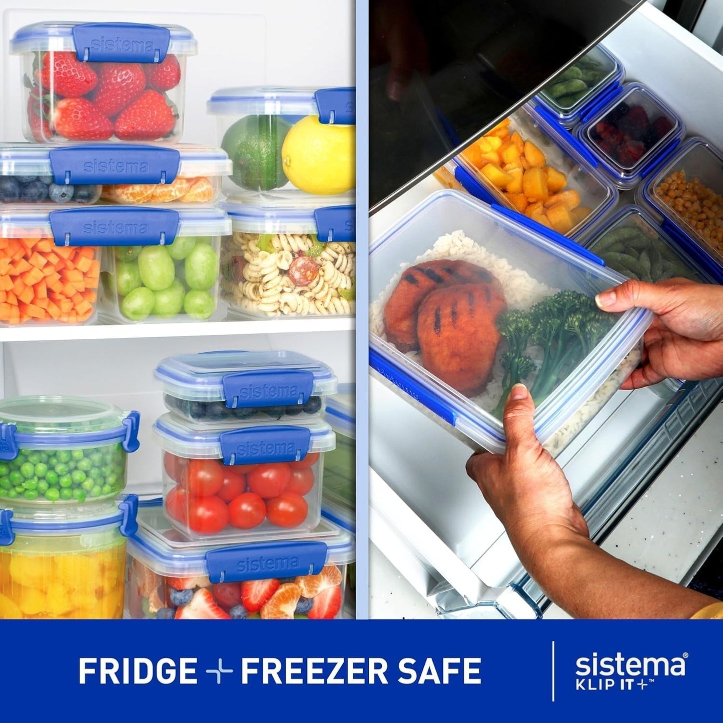 Glas zur Aufbewahrung von Lebensmitteln KLIP IT System | 9,67 l | stapelbares und luftdichtes Vorratsglas mit Deckel, geeignet für Kühl-/Gefrierschrank | BPA-freier Kunststoff | blaue Klammern | 1 Stück (4er-Pack) Naty Shop Lebensmittelaufbewahrungsboxen
