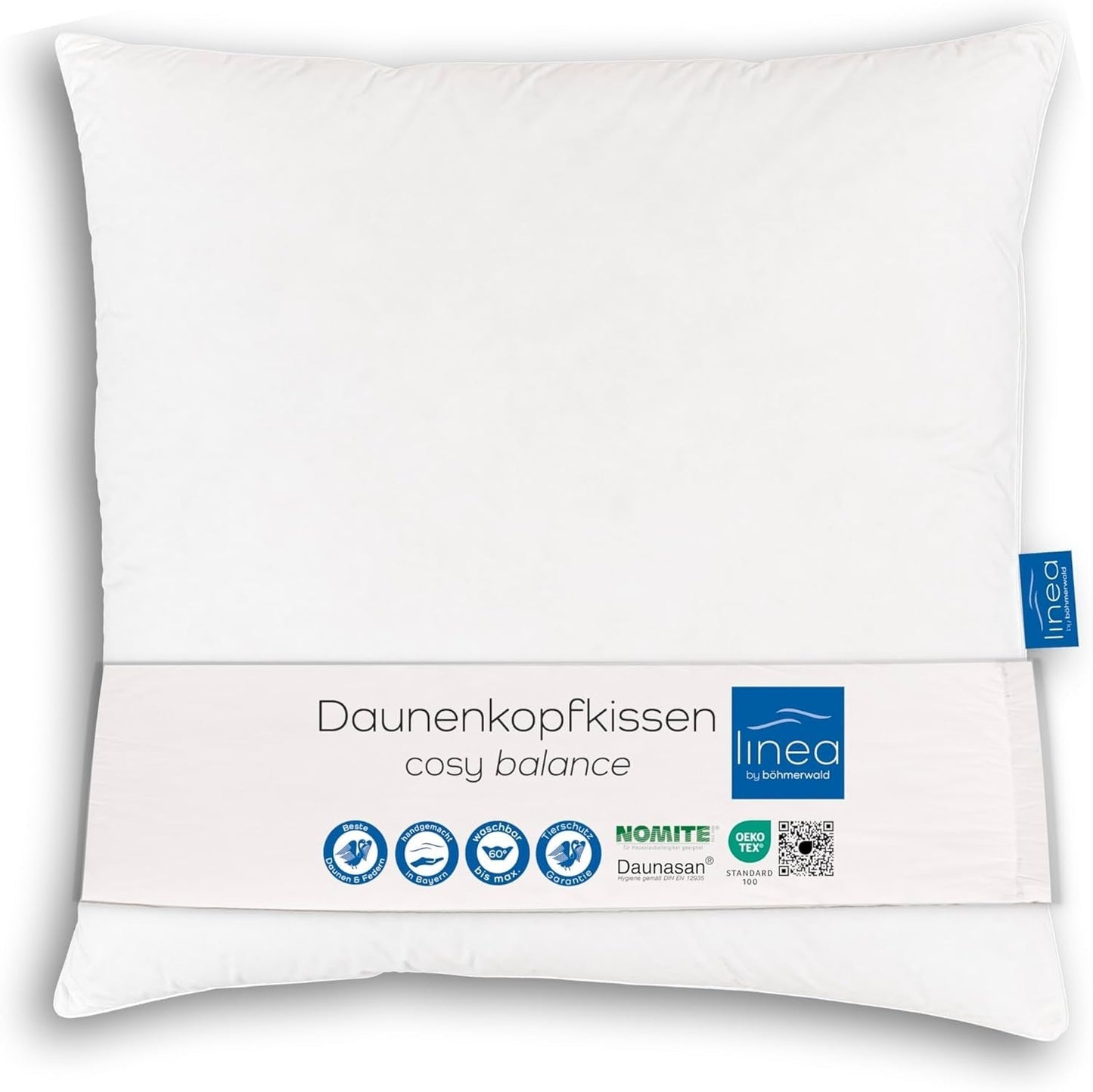 LINEA von Böhmerwald - Cosy - Hochwertiges Balance-Kissen, 80X80, 70 % Federn der Klasse 1, 30 % neue Daunen, allergikergeeignet, waschbar bis 60°C, hergestellt in Deutschland Naty Shop Standardkissen Standardtitel