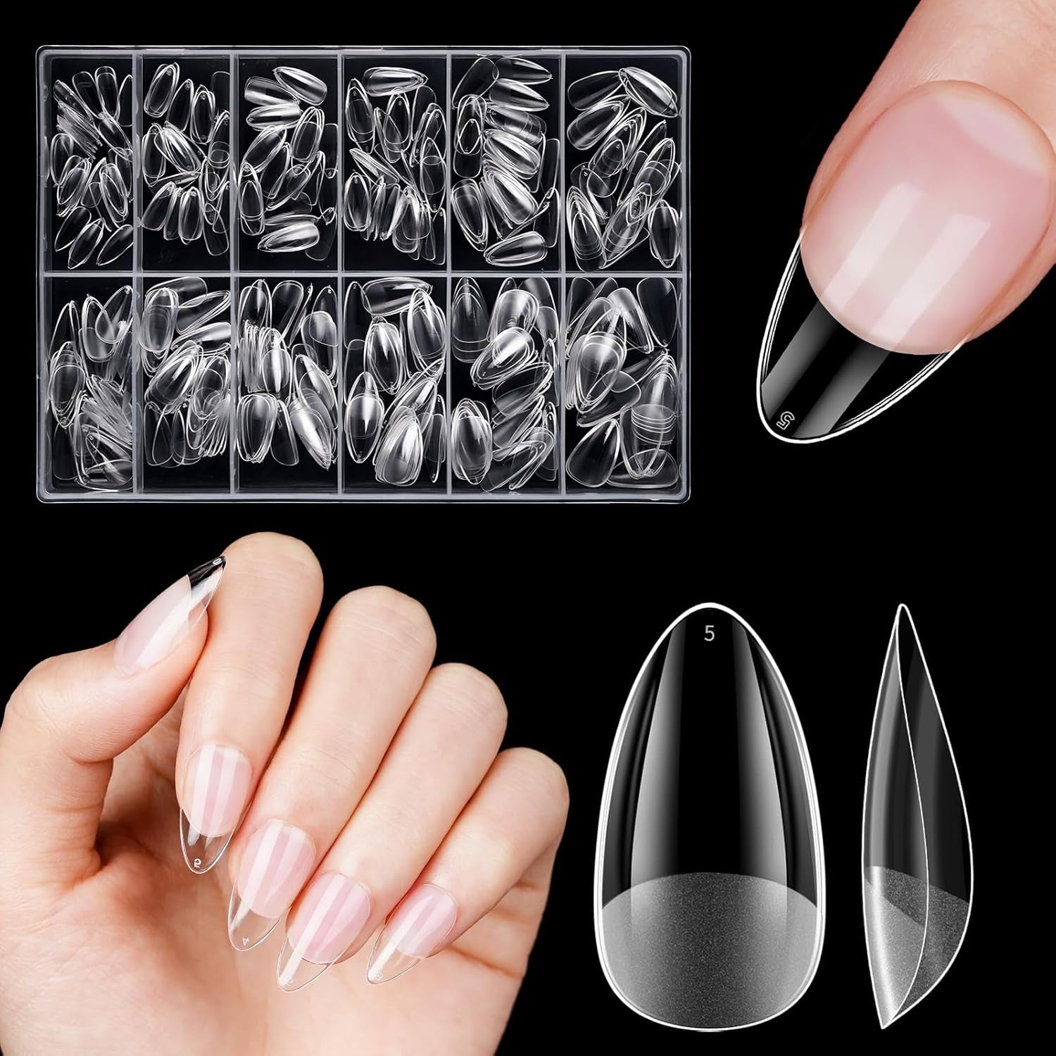 Kurze künstliche Nägel, 500 Stück, weiche Gel-Nagelspitzen mit vollständiger Abdeckung für Gelnägel, 12 Größen, vorpolierte Nagelspitzen für Gelnägel, kurze künstliche Nägel, Sargnagelverlängerungen mit Box