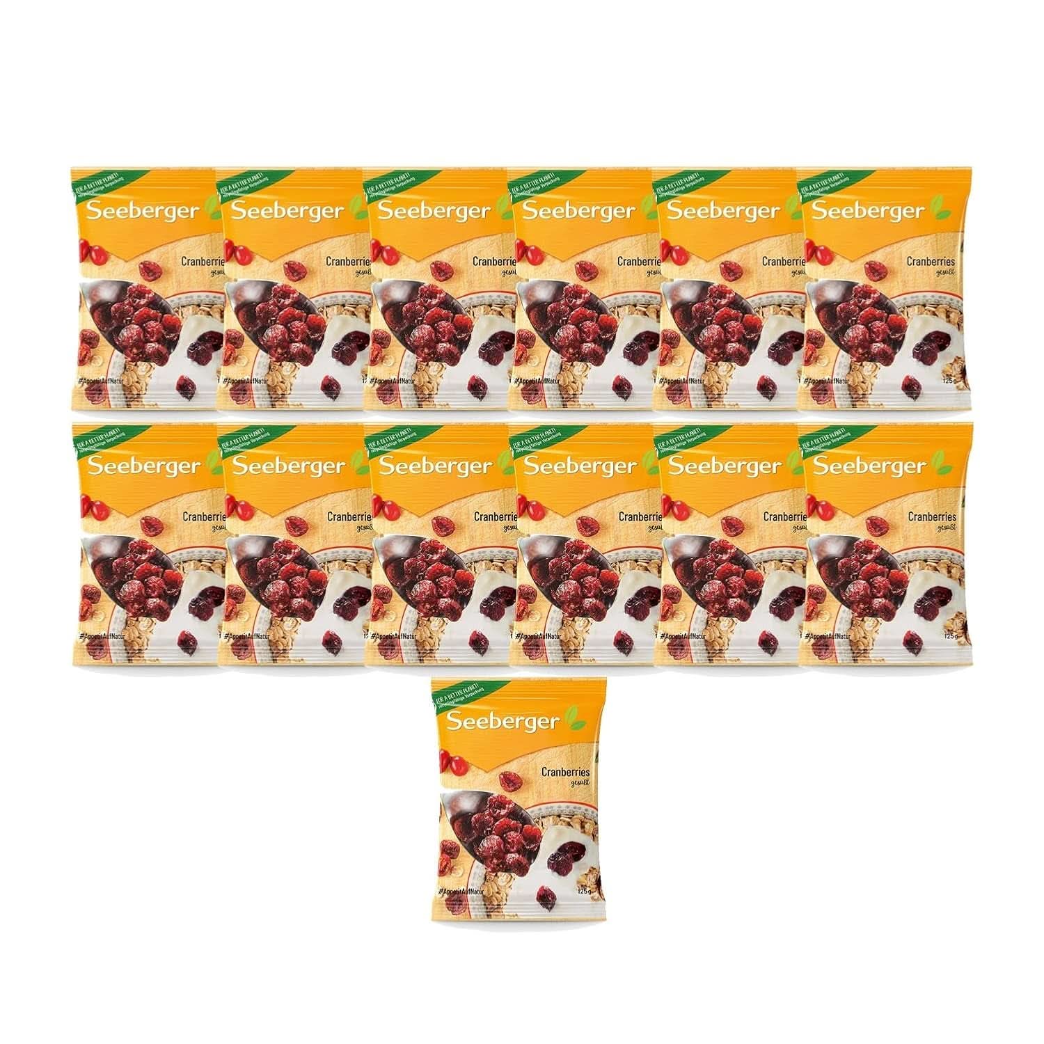 Seeberger Cranberries, halbierte kanadische Cranberries, fruchtig und süß, 13 x 125 Gramm Naty Shop Dehydrierte Produkte