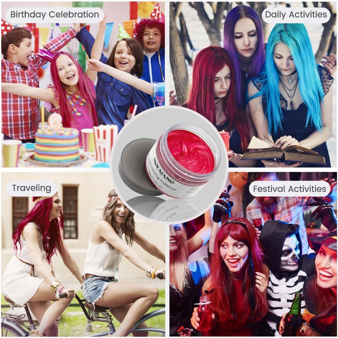 Temporäre Haarfarbe, 4,23 Unzen, Farbwachs für Männer und Frauen, waschbar, natürliche Farbe, Pomade, sofortige Haarfarbe für Party, Cosplay, Halloween (rot), Naty Shop Haarfärbemittel