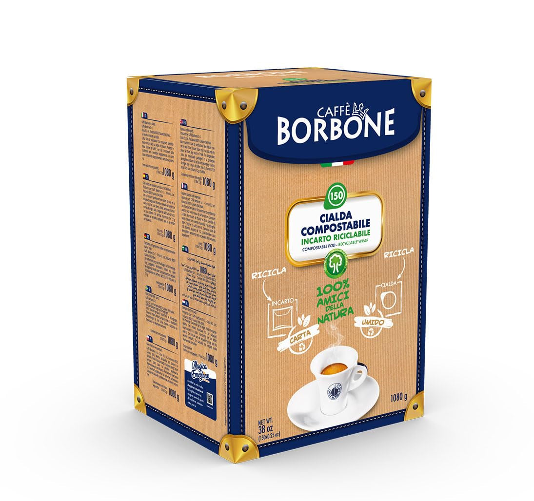 Caffè Borbone Kompostierbare Kaffeepads, Rote Kaffeemischung – 150 Pads – Kompatibel mit ESE System Papier Pads 44 mm