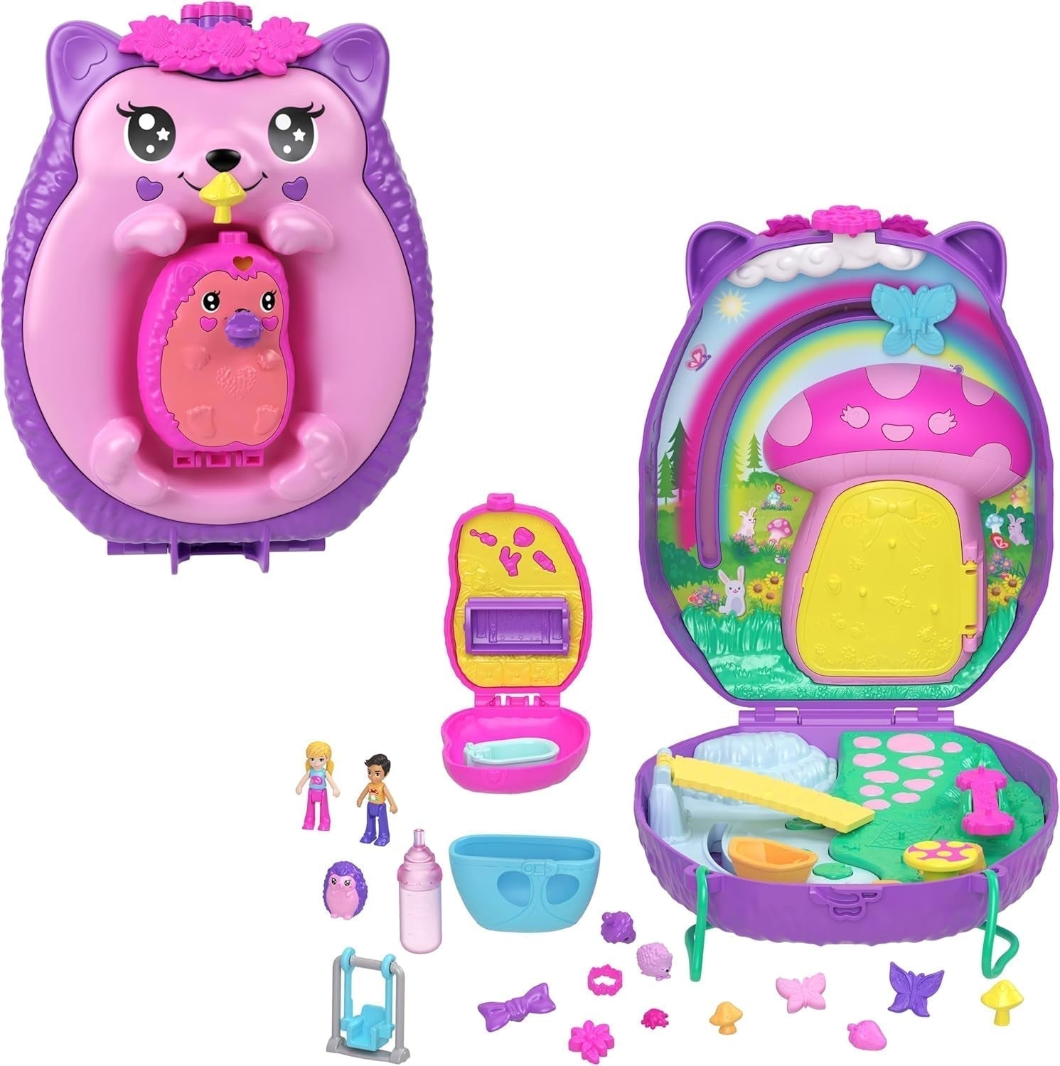 Polly Pocket GKJ64 – Tragbare Ananas-Taschenbox mit 8 lustigen Funktionen, Polly- und Purple-Puppen, 2 Zubehörteilen und Aufkleberbogen; Spielzeug für Kinder ab 4 Jahren Pupusi Naty Shop Mamma Igelkind
