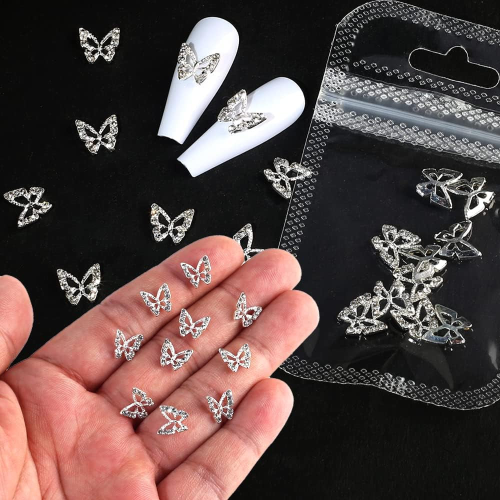 10 Stück Legierung Schmetterling Nagel Charms Metall Nail Art Anhänger Steine ​​für Diamanten Nägel Edelsteine ​​Nagel Schmuck Kunst Dekorationen Nail Art Schmuckherstellung