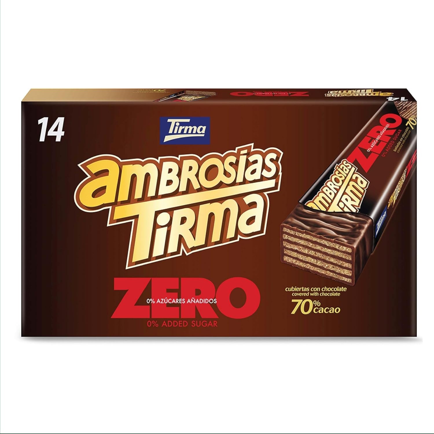 Waffeln mit dunkler Schokolade Tirma 70% Kakao | Ohne Zuckerzusatz | Geeignet für Keto-Diäten | Low Carb | Für Diabetiker Schokoladenwaffeln im Multipack | 3 Stück | 64,5 g