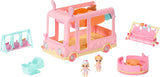 BABY born 904763 Baby Surprise Bus – pinkfarbener Mini-Puppenspielzeugbus mit 2 exklusiven Puppen, Dreifach-Kinderwagen, Schaukel, Karussell, Rutsche und Dreifachschaukel.