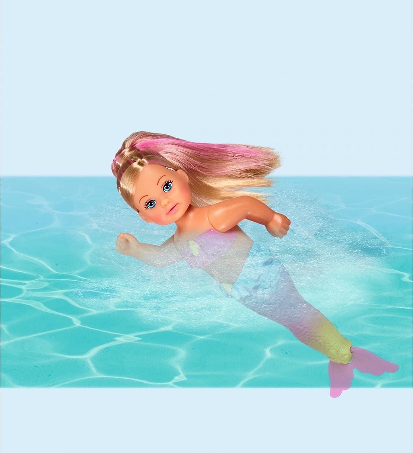 Simba 105733318 – Evi Love Swimming Mermaid, Evi wie eine Meerjungfrau, kann richtig schwimmen, mit Fischfigur, Anziehpuppe, 12 cm, für Kinder ab 3 Jahren. Puppen Naty Shop