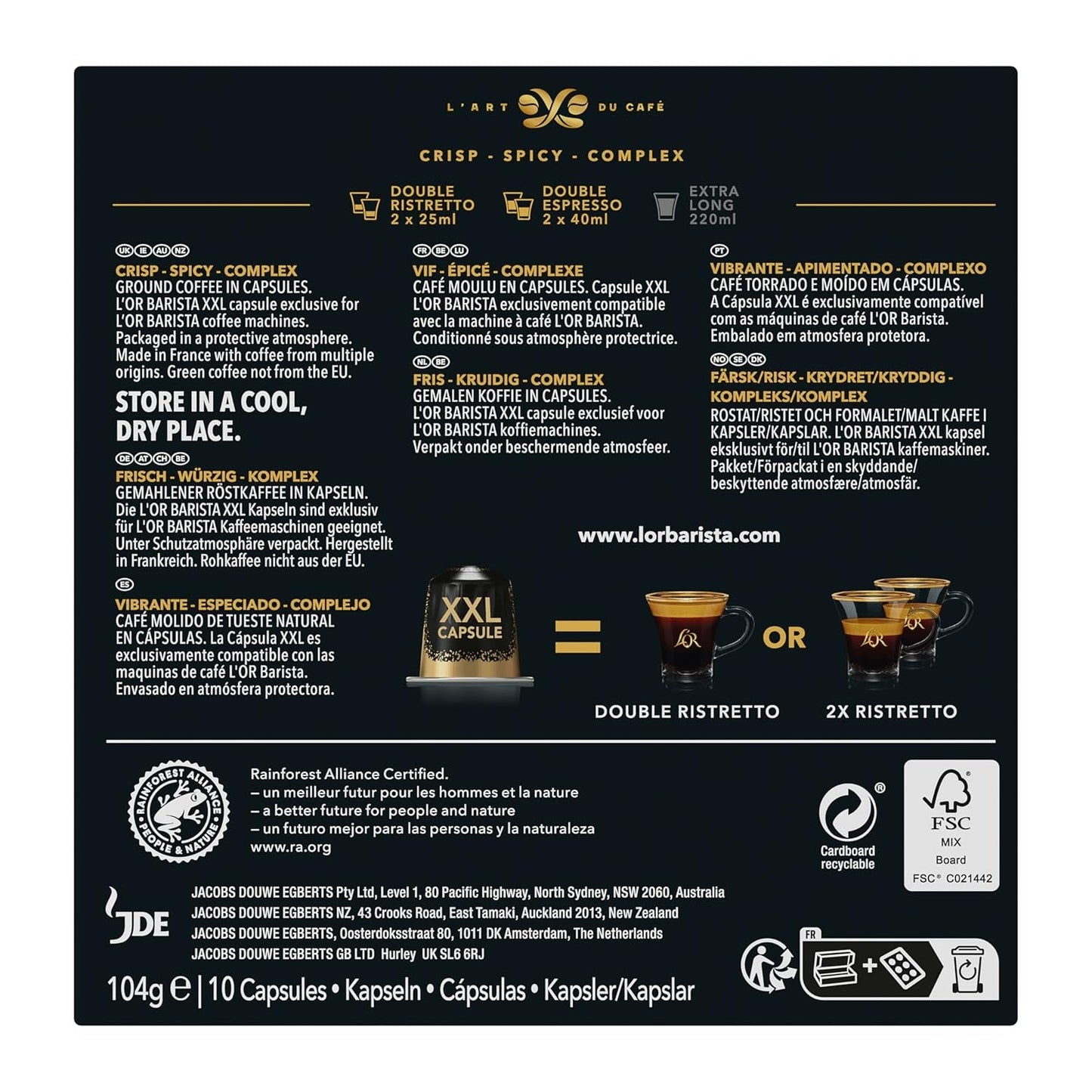L'OR Barista Kaffeekapseln Ristretto, exklusiv für L'OR Barista Maschinen, 5er Pack, 5 x 10 Kapseln