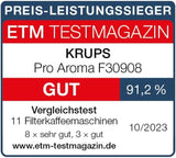 Krups F30908 ProAroma Espressomaschine mit Filter und Glaskaraffe, Fassungsvermögen 1,25 l, 10-15 Tassen, 1050 W, schwarz