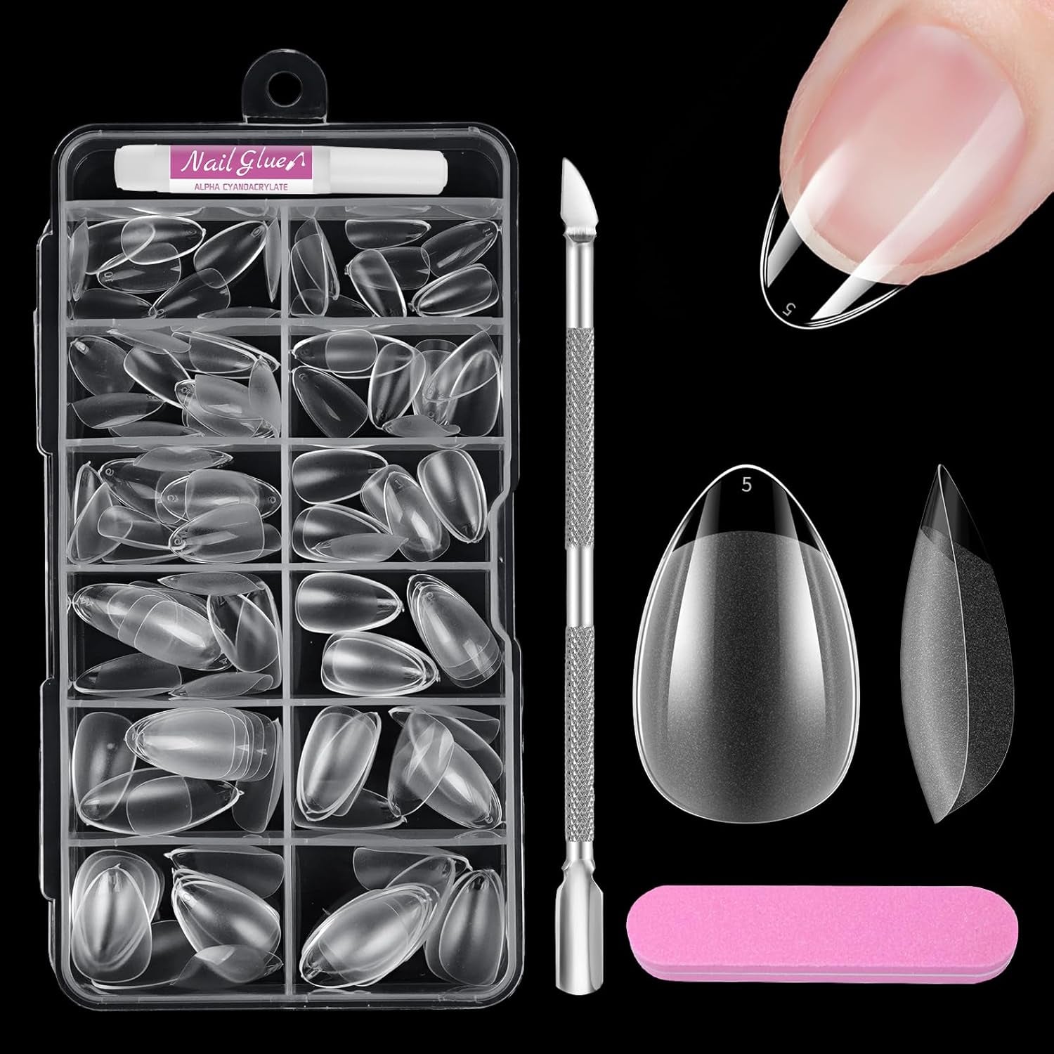 Vollständige Abdeckung für kurze Nägel, 120 Stück, 12 Größen, kurze Nagelspitzen für Gelnägel, zum Aufkleben auf künstliche Nägel, zum Aufkleben auf Nagelfeilen-Set, Nagelpolierer, Nagelhautschieber