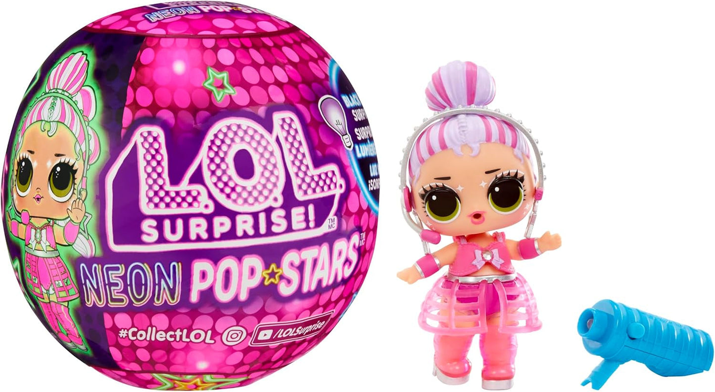LOL. Überraschung! Neon Pop Stars Tots – 1 Schwarzlicht-Magie-Überraschungspuppe, Blindverpackung, 7 Sammelpuppen, jeweils mit Neonaufklebern und Zubehör, Geschenk für Kinder ab 4 Jahren. Naty Shop Dolls Standardtitel