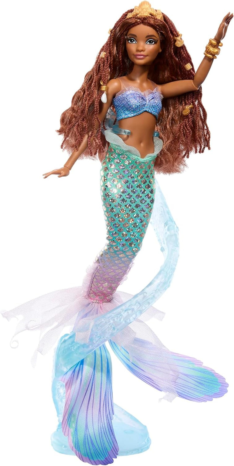 Mattel Disney Arielle, die kleine Meerjungfrau – Deluxe-Meerjungfrau-Puppe mit Haarperlen und Puppenständer zum fantasievollen Spielen und Präsentieren, für Kinder ab 3 Jahren, HNF42
