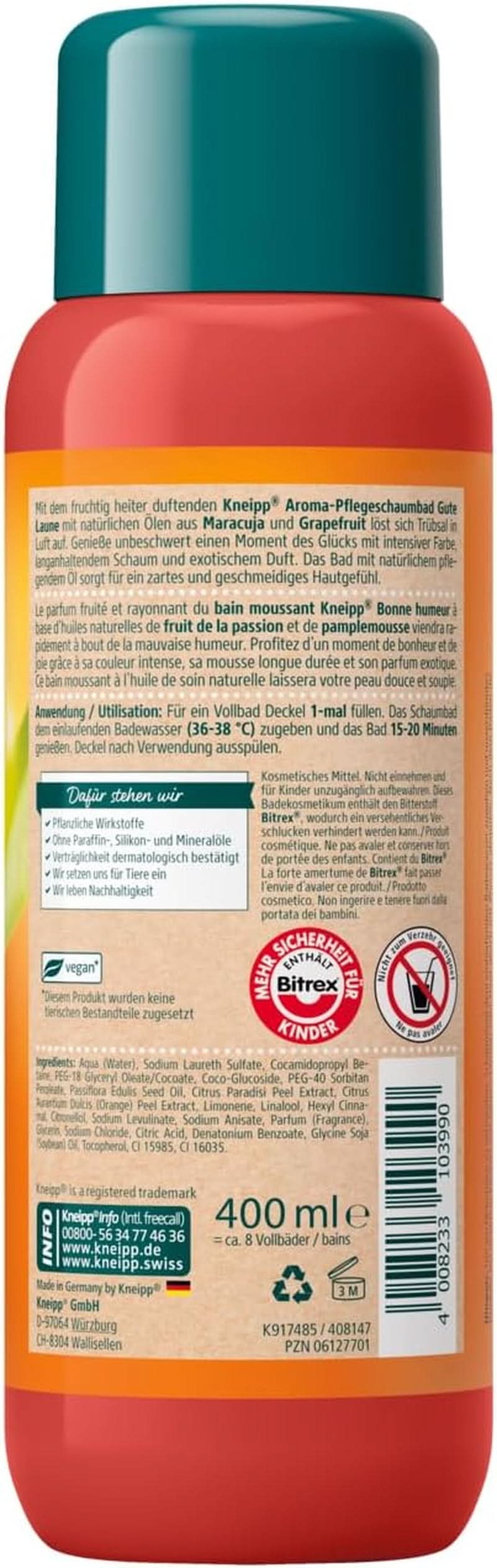 Kneipp Aroma, Gute Laune Aroma-Schaumbadezusatz, 400 ml Dusche und Bad Naty Shop