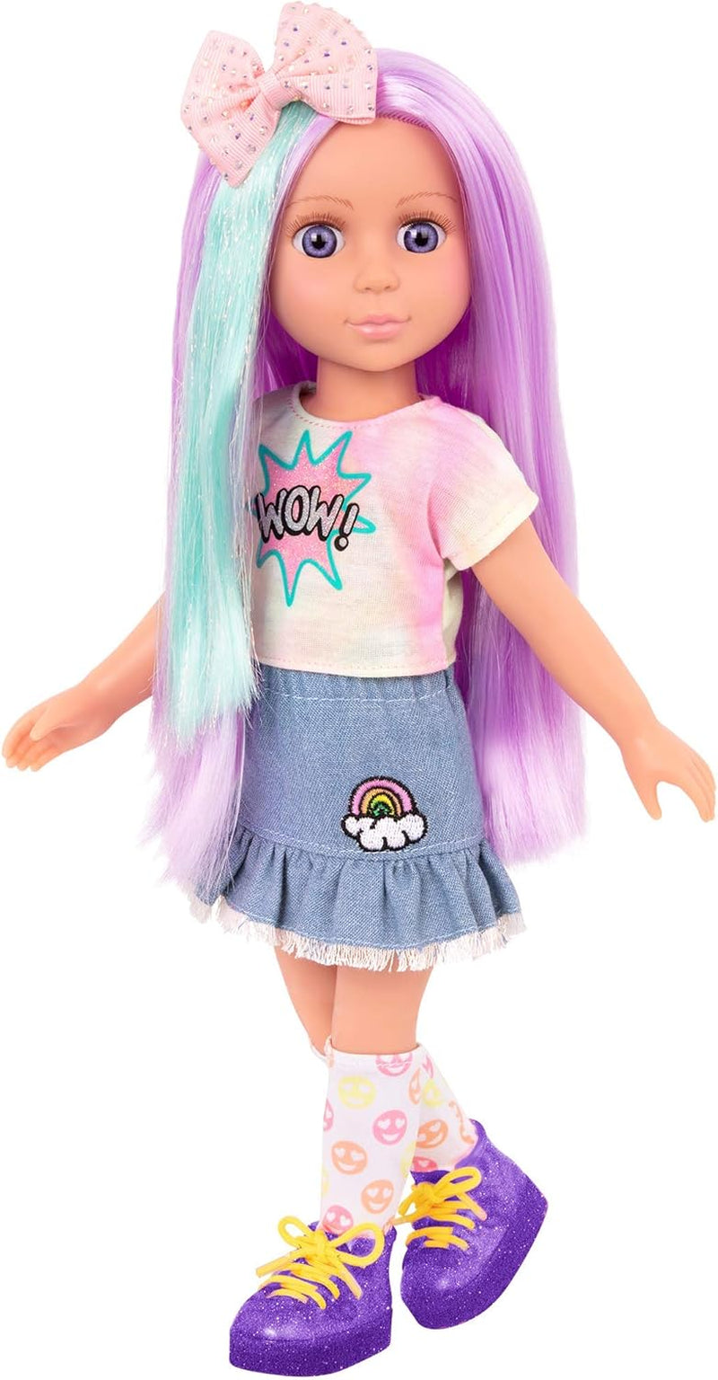 Glitter Girls – Luma – 36 cm große bewegliche Puppe – einzigartige lila Haare und lila Augen – Haarverlängerungen, Schleife, Clips und farbenfrohes Outfit – ab 3 Jahren