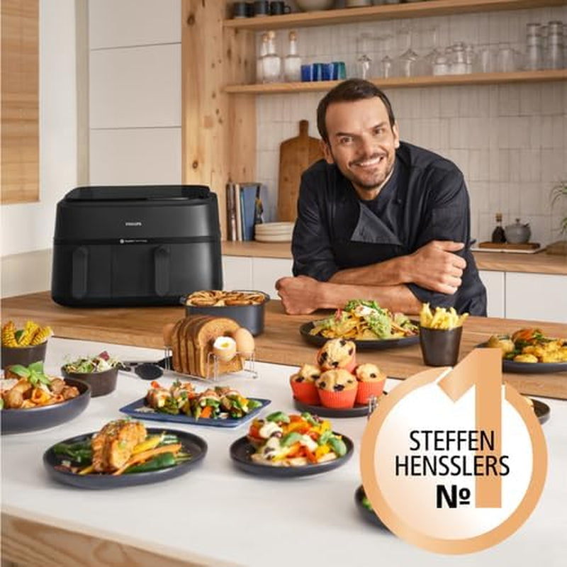 Philips Airfryer Dual Basket 3000-Serie, 9 l, 2 Körbe, 2 Gerichte gleichzeitig fertig, Rapidair-Technologie plus Heißluftgeräte Naty Shop