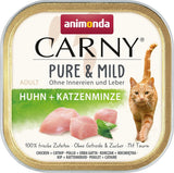 Adult Pure & Mild Nassfutter für Katzen mit Huhn und Katzenminze (32 x 100 g), für empfindliche Katzen, getreide- und zuckerfrei, leicht verdauliches Nassfutter mit Huhn