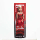 Mattel Rubinrote Blonde Barbie-Party-Modepuppe zum 80. Jubiläum rotes Kleid mit silbernen Schuhen und Halskette, Sammelspielzeug, JGD25