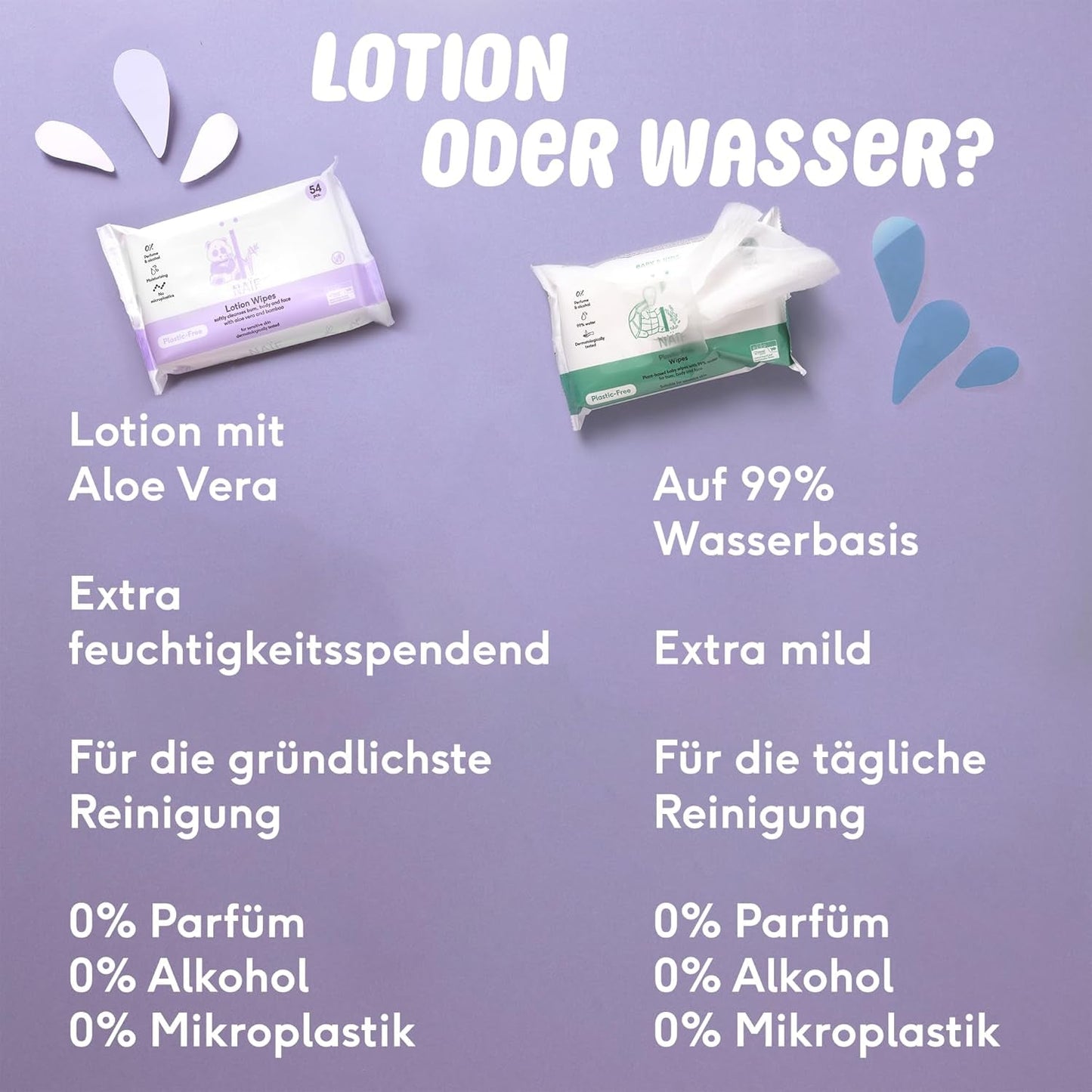 Naïf – Plastikfreie Feuchttücher – 1296 Stück (24 Stück x 54 Feuchttücher) – Babypo-, Körper- und Gesichtspflege – 99 % Wasser – 0 % Duftstoffe und Alkohol
