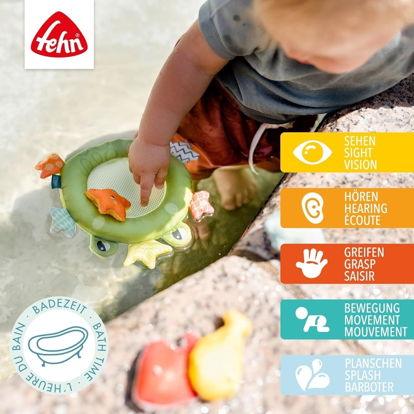 Fehn Badenetz Frosch – Baby-Badespielzeug für die Badewanne – Schwimmendes Wasserspielzeug für fröhlichen Badespaß – Badespielzeug für Babys und Kleinkinder ab 0+ Monaten Babyspielzeug Naty Shop