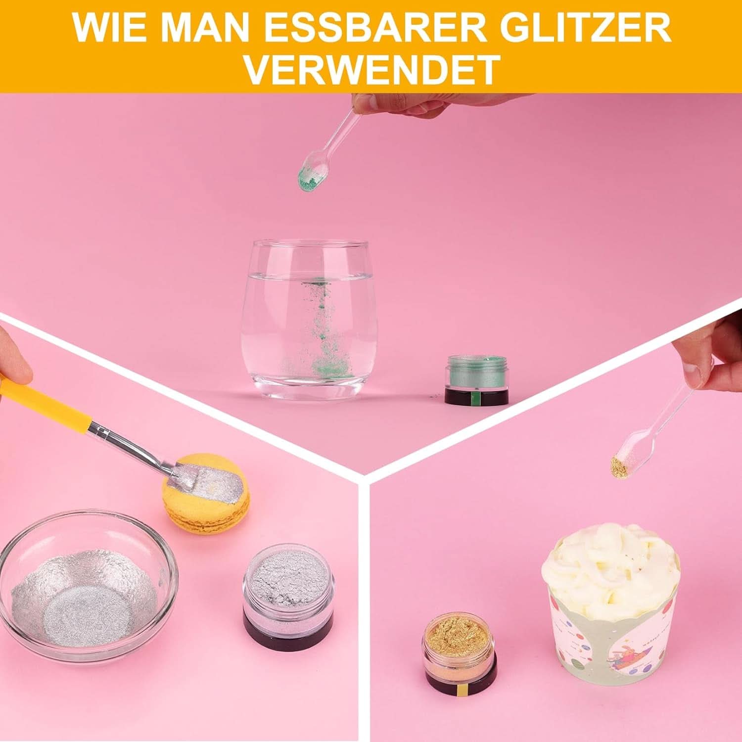 Essbarer Glitzer, Set mit 6 Farbtönen, 5 Gramm Glitter Naty Shop