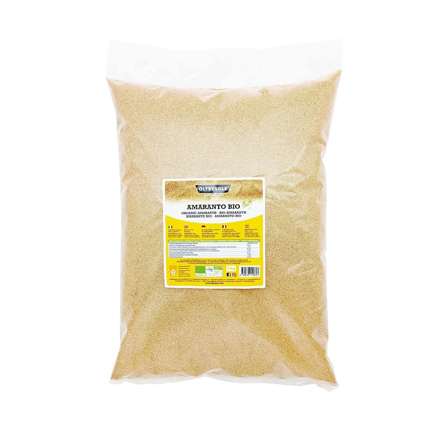 Bio-Amaranth 5 kg, Rohkost in Körnern, Samen aus kontrolliert biologischem Anbau, reich an Ballaststoffen, Mineralien und Vitaminen, Sparpaket