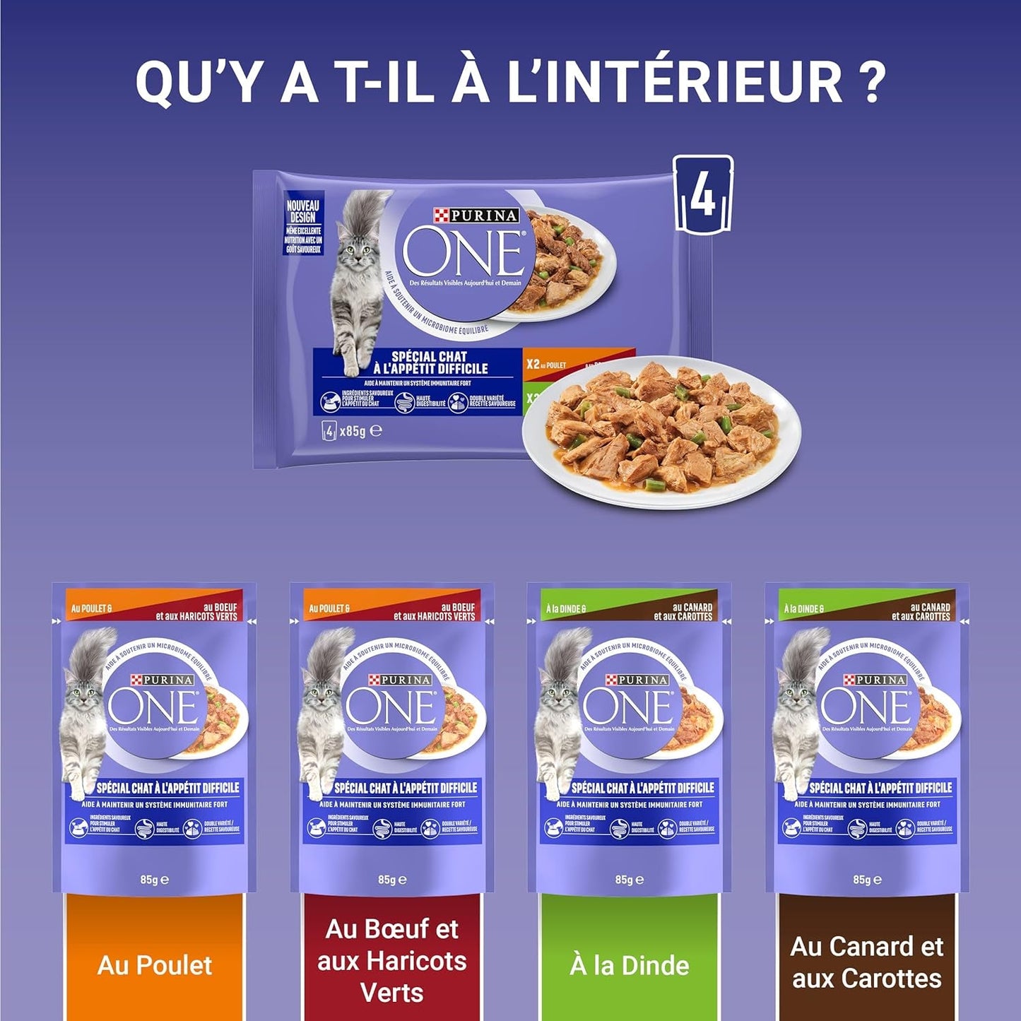 Purina One - Spezialfutter in Sauce Rind/Huhn/Ente und Turkeyhn für Katzen mit Appetit, 340 g