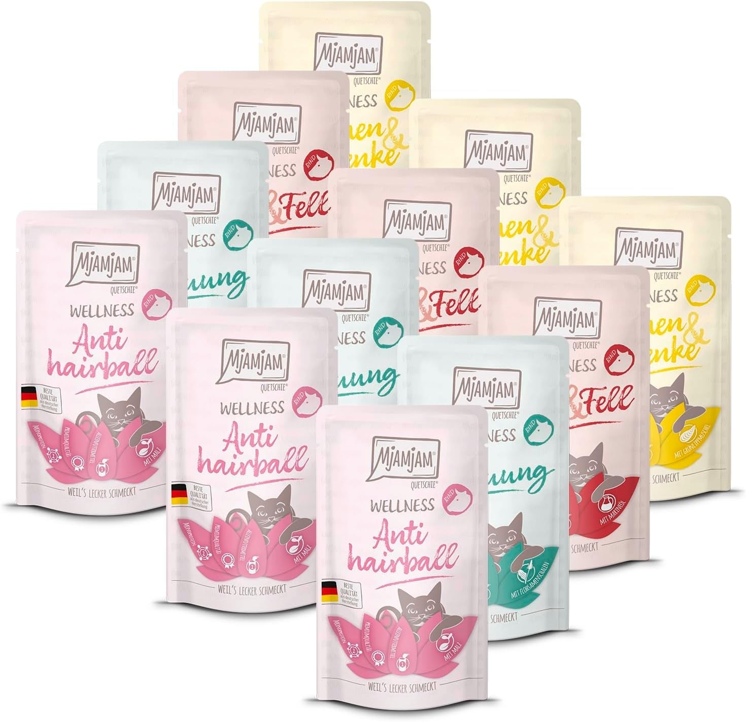 MjAMjAM – Premium-Nassfutter für Katzen – Wellness Pack Rindfleisch, 12er-Pack (12 x 125 g), getreidefrei mit extra Fleisch