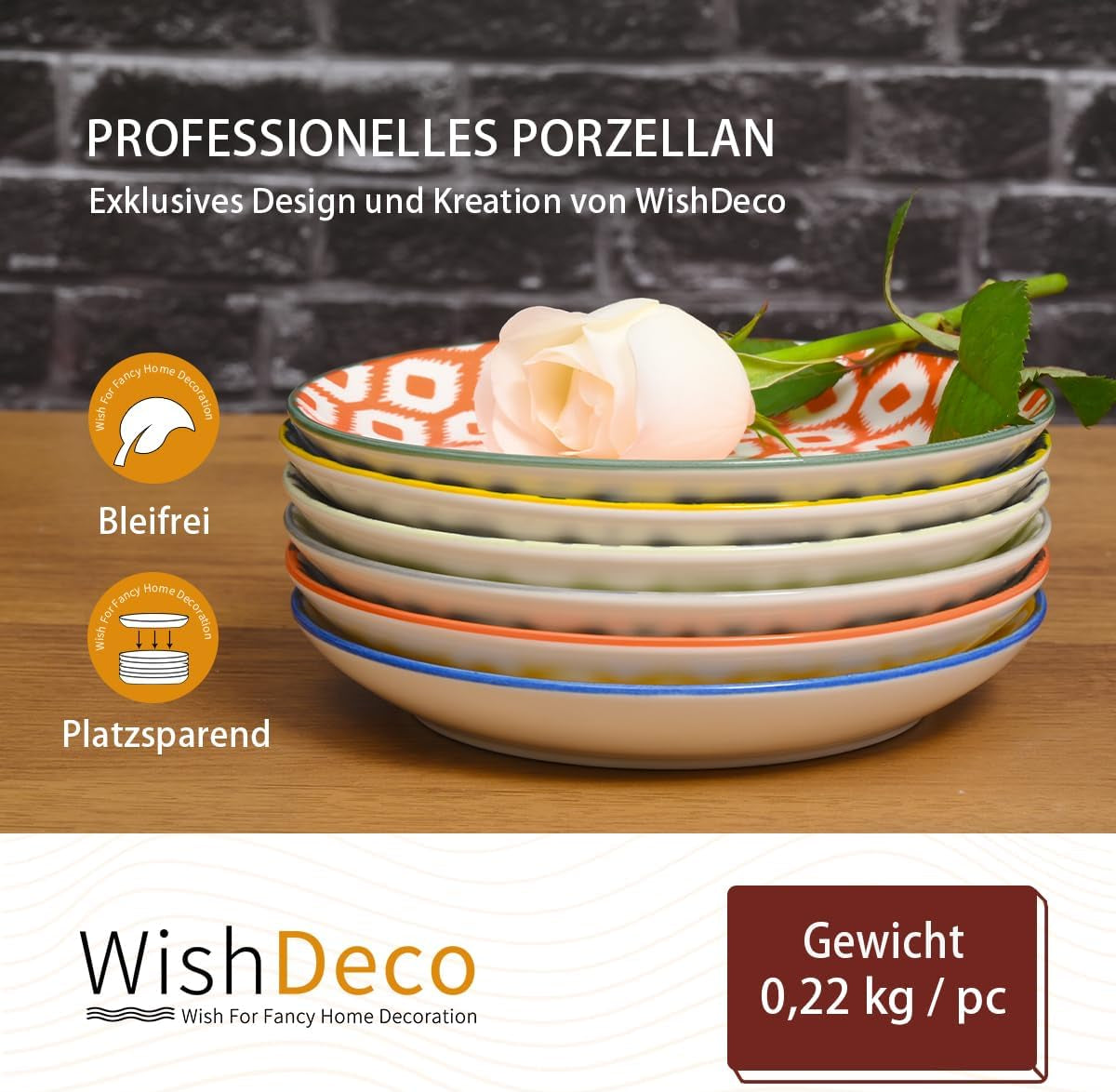 Kuchenteller, 6er-Set; kleine Dessertteller (15 cm); Salatteller aus Porzellan; bunte Teller zum Frühstück; Miniteller für Nudeln, Obst, Brot