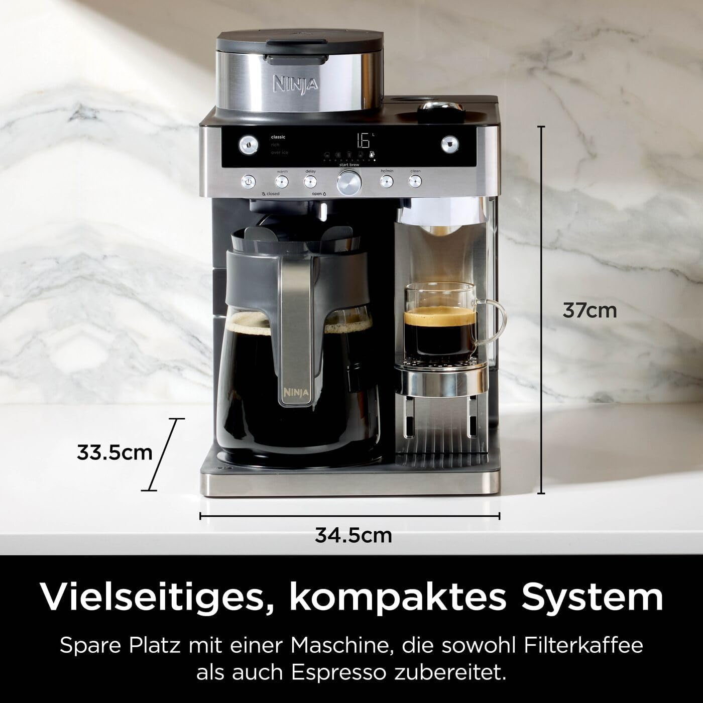 Ninja Prestige 2-in-1-Filterkaffeemaschine mit Kapseln und integriertem Milchaufschäumer, für Latte, Eiskaffee und Flat White, Schwarz CFN802EU