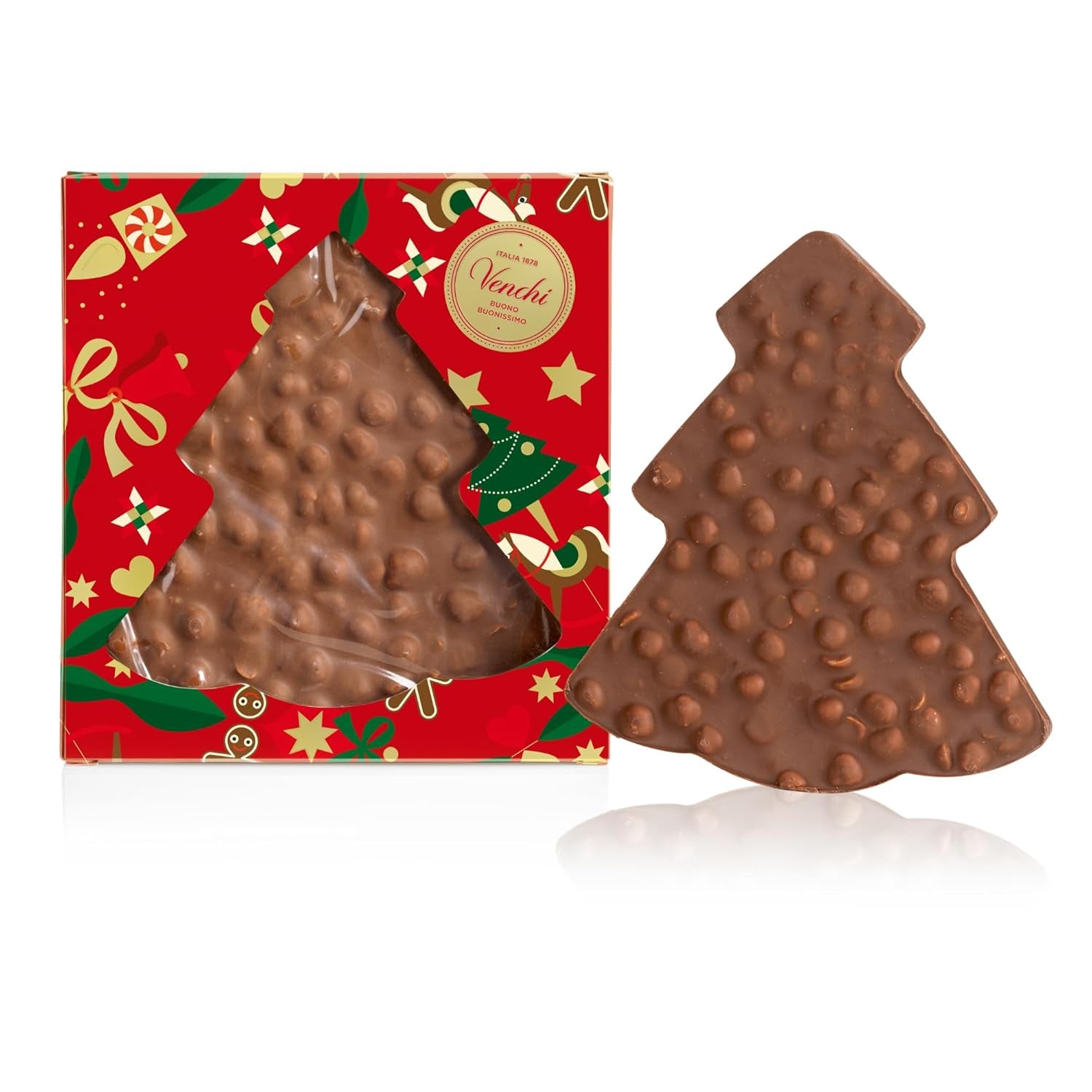 Venchi, Brutto&Buono, handgemachte Milchschokoladentafel in Tannenbaumform „Piedmont Forest Haselnuss“, 200 g, glutenfrei, limitierte Weihnachtskollektion, Geschenkidee