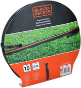 BLACK+DECKER Gartenschlauch 15 Meter – Ø13MM – Strapazierfähiges PVC – Den Garten bewässern, das Auto waschen, den Pool füllen – Kompatibel mit jedem Standard-Wasserhahn – Schwarz/Orange