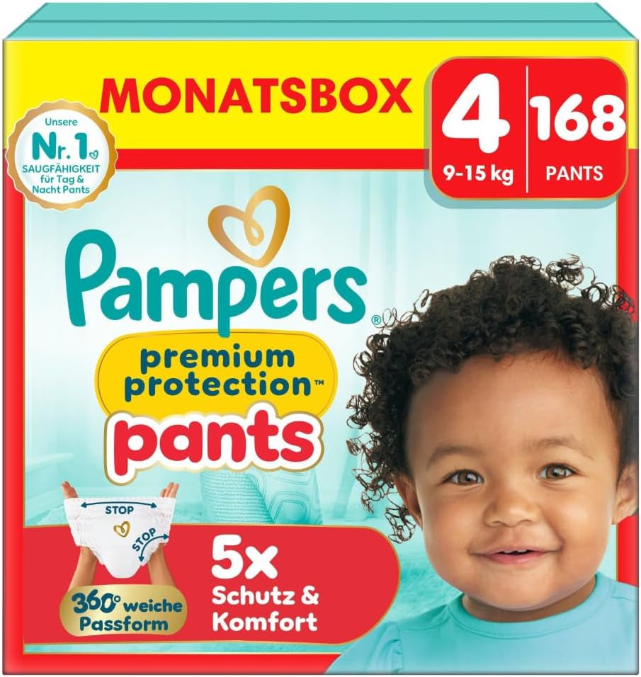 Pampers Premium Protection Pants Größe 5, 144 Windeln, 11 kg – 17 kg, mit 360°-Anpassung und weichen Anti-Leck-Bündchen für optimalen Komfort und Schutz