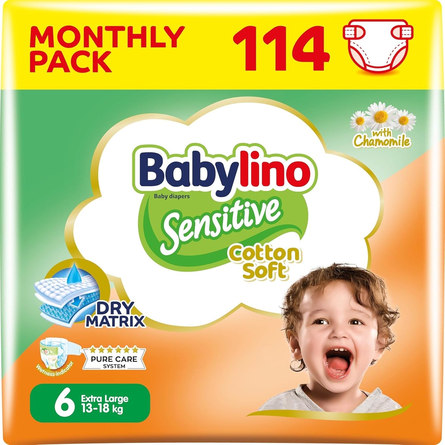Windeln für empfindliche Babys, Größe 6, extra groß (13-18 kg), 114 Windeln
