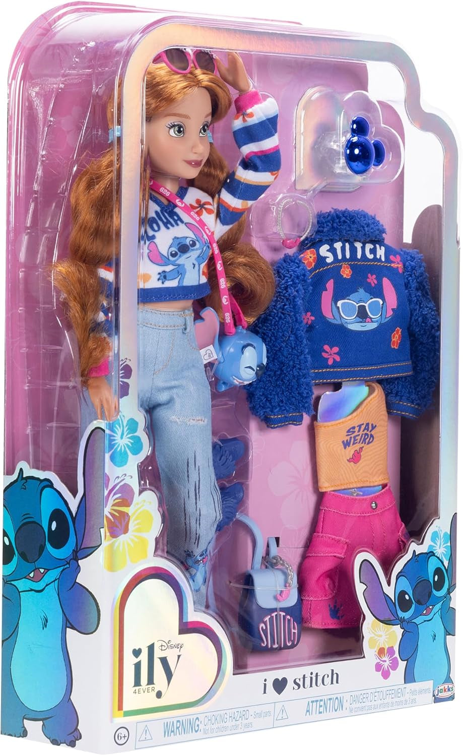 Disney ILY 4EVER Fashion Dolls Stitch mit roten Haaren, 29,2 cm groß, mit 13 Bewegungspunkten, zwei kompletten Mix-and-Match-Outfits und einem funkelnden Mickey-Ring für Sie! Naty Shop-Puppen