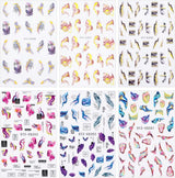 6 Blatt 3D Lila Schmetterling Nagelstickers Selbstklebend Nagelaufkleber Schmetterlinge Nail Sticker Bunte Blühen Marmor Nagel Aufkleber Regenbogen Welle Linien Nail Art Aufkleber Nageldesign Zubehör