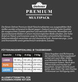Dehner Premium Nassfutter für Katzen, Multipack, ausgewachsene Katzen, je 4 Stück: Lamm / Truthahn / Lachs, 12 Beutel x 100 g (1,2 kg)