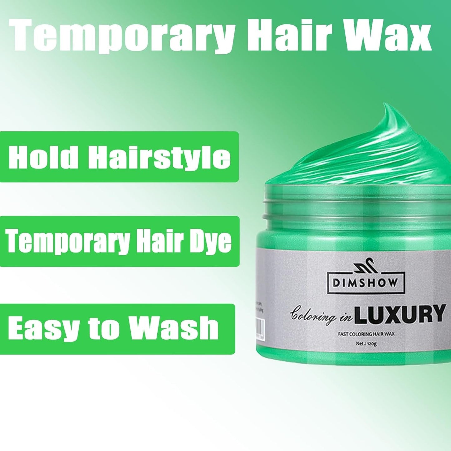 Grünes temporäres Haarwachs, Crazy Green temporäres Haarspray, waschbarer semipermanenter Schlamm, einmalige Haarfarbe, sofortige Styling-Haarpastenschlamm, natürliche Haarfarbe für Partys, Aktivitäten und Halloween Naty Shop Haarfärbemittel