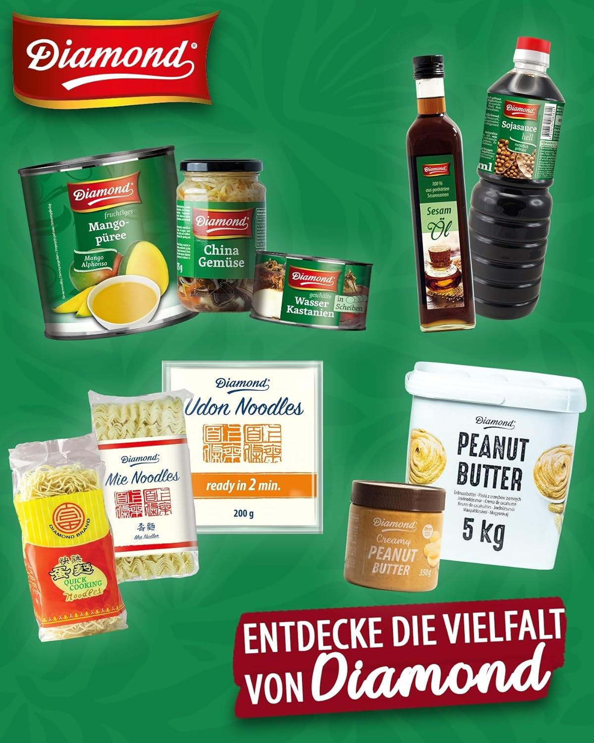 DIAMOND Mie Noodles, Weizennudeln ohne Ei, schnell und einfach zubereitet, vegetarisch – 8 x 250 g
