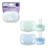Philips AVENT Ultra Start Nachtschnuller, kieferorthopädischer Schnuller für Neugeborene, leuchtet im Dunkeln, BPA-frei, mit Sterilisationsbehälter, Doppelpack, Mond, Stern, SCF075/07