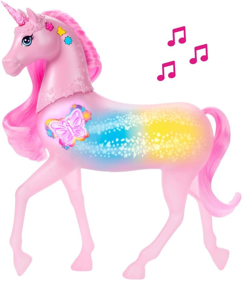 Barbie-Einhorn, das im Dunkeln leuchtet, mit 20 interaktiven Kombinationen aus Licht-, Sound- und Musikeffekten zum Spielen per Knopfdruck und Kopfstreicheln, JCP78