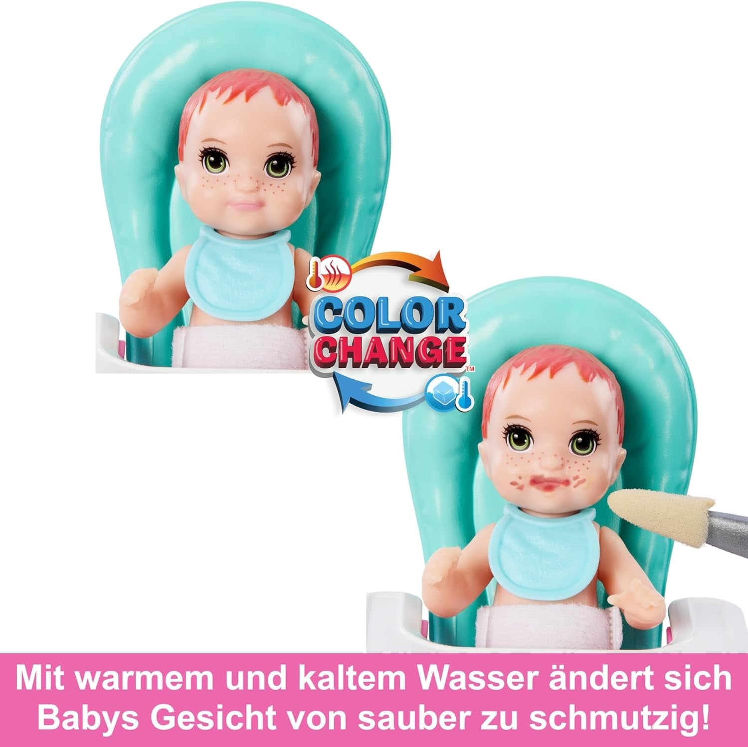 Barbie Skipper Puppe und Zubehör, Spielset, Essen, Babysitting-Set, Farbwechselspielzeug HTK35