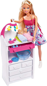 Simba 105733333 – Steffi Love Welcome Twins, schwangere Puppe mit Zwillingen, Wickeltisch und Badewanne, Accessoires, Modepuppe, 29 cm, für Kinder ab 3 Jahren